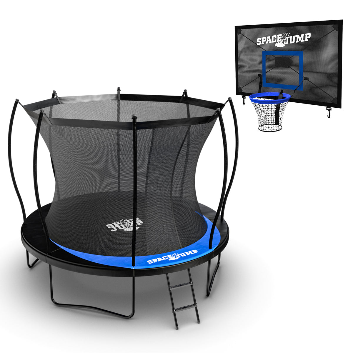 SpaceJump Lunar 10' Round Trampoline with AstroJam Basketball Hoop Attachment