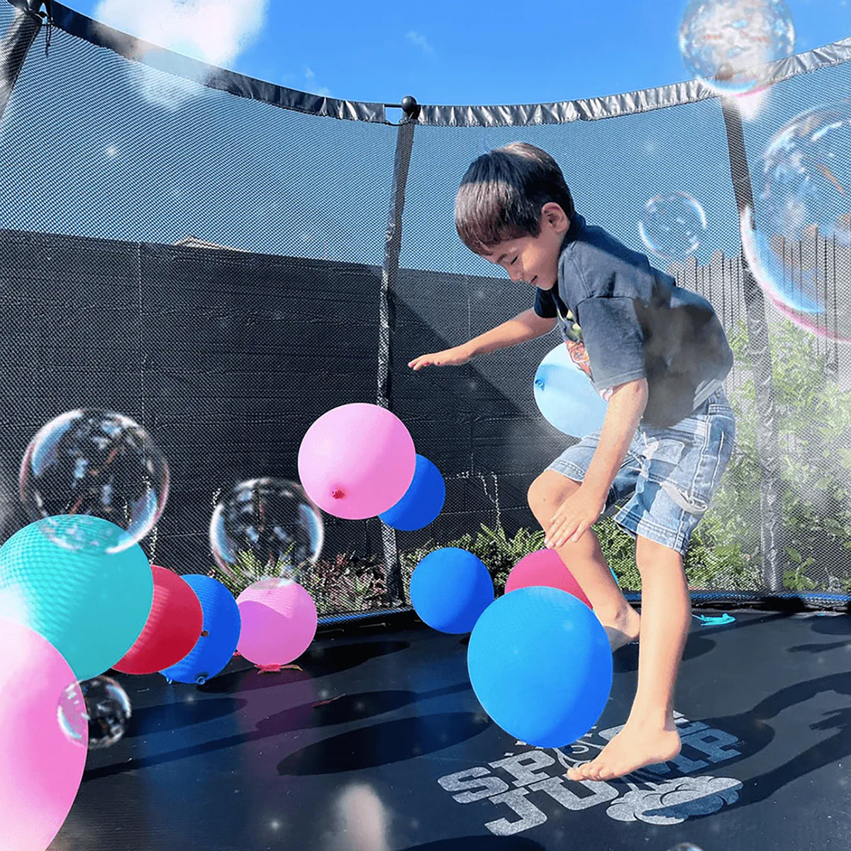 SpaceJump Lunar 8' Round Trampoline with AstroJam Basketball Hoop Attachment