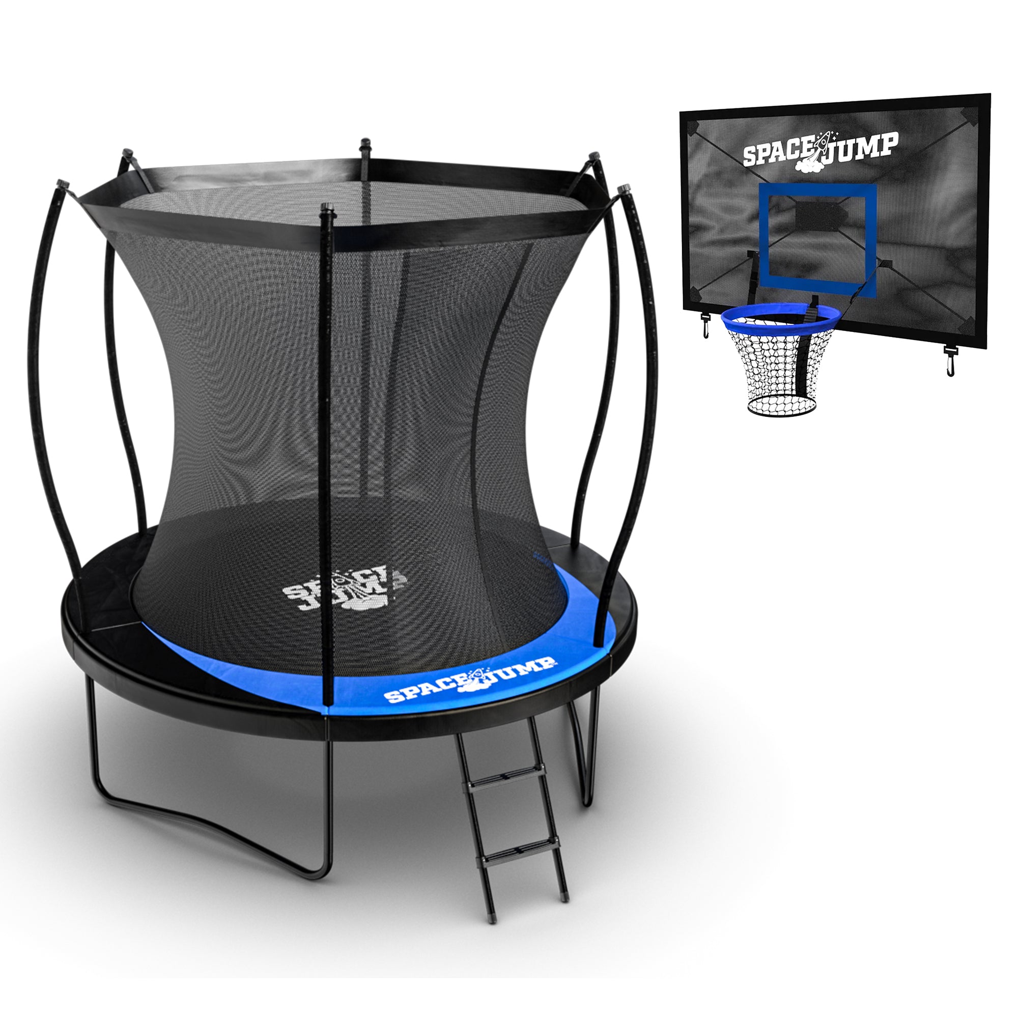 SpaceJump Lunar 8' Round Trampoline with AstroJam Basketball Hoop Attachment