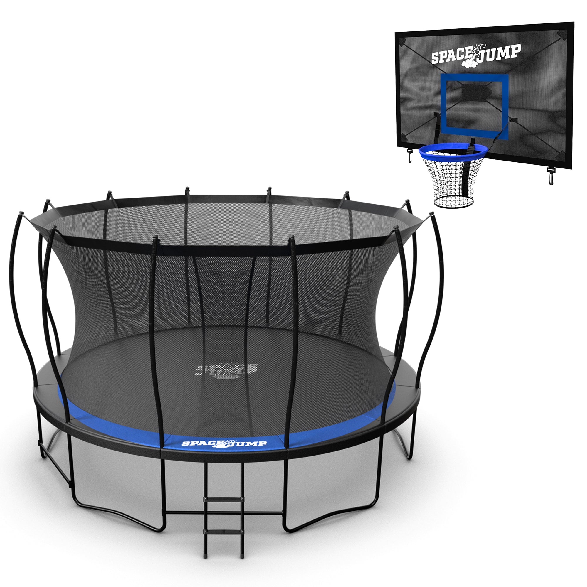 SpaceJump Lunar 14' Round Trampoline with AstroJam Basketball Hoop Attachment