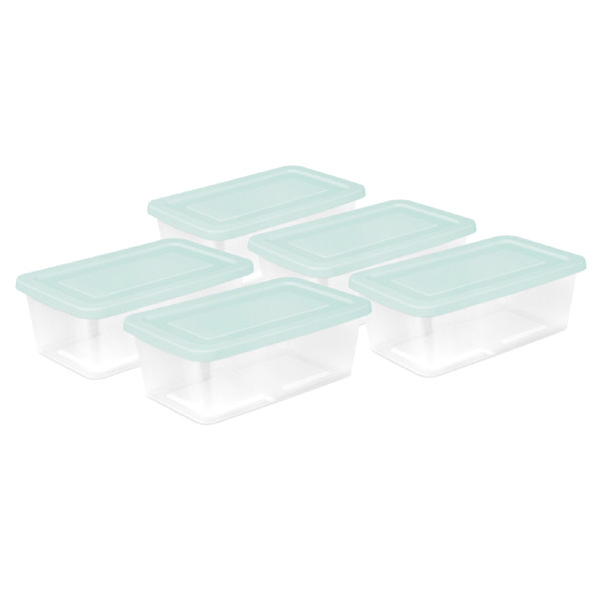 Sterilite Set of 5 Storage Boxes, Stackable Clear Plastic Storage Bins with Lids, Containers for Home Office and Garage, 6 Quarts, Mindful Mint