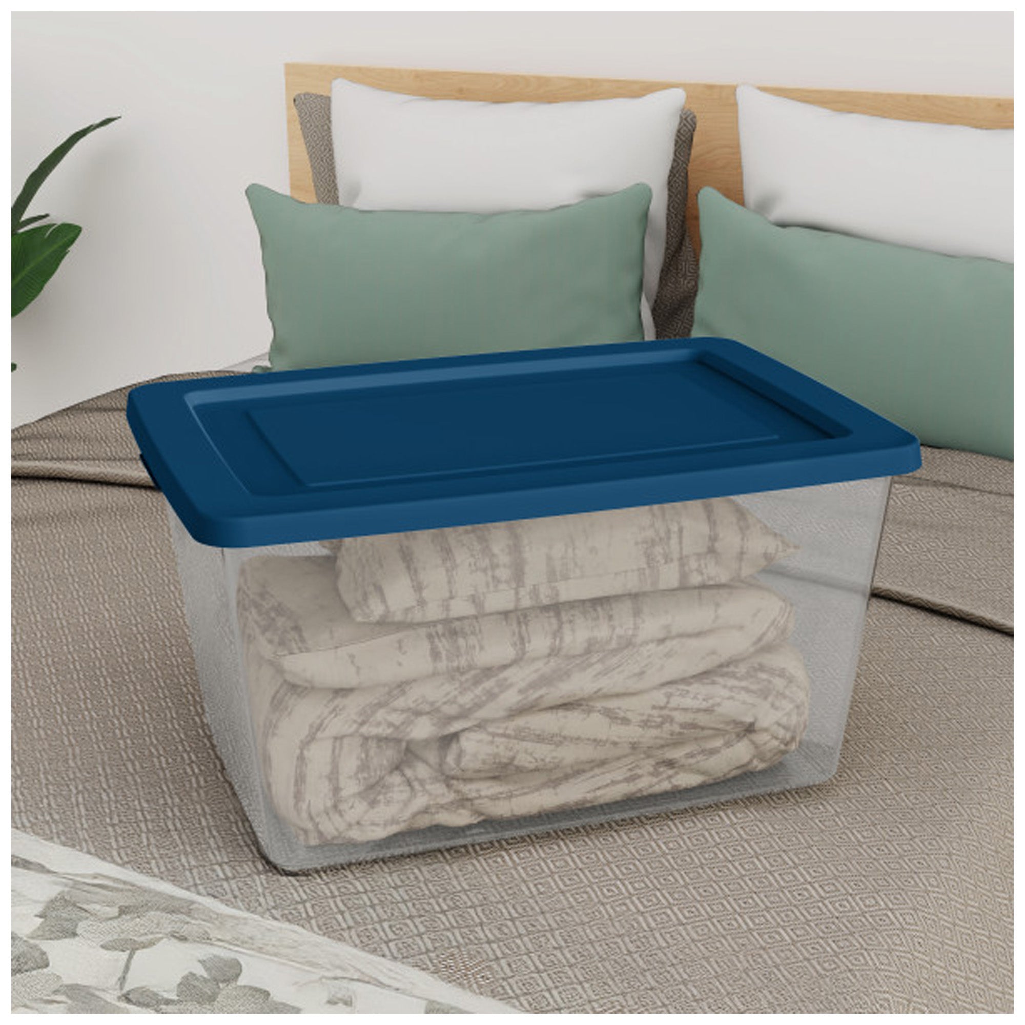 Sterilite 58Qt Storage Boxes, Clear Plastic Containers with Lid, Set of 24, Blue