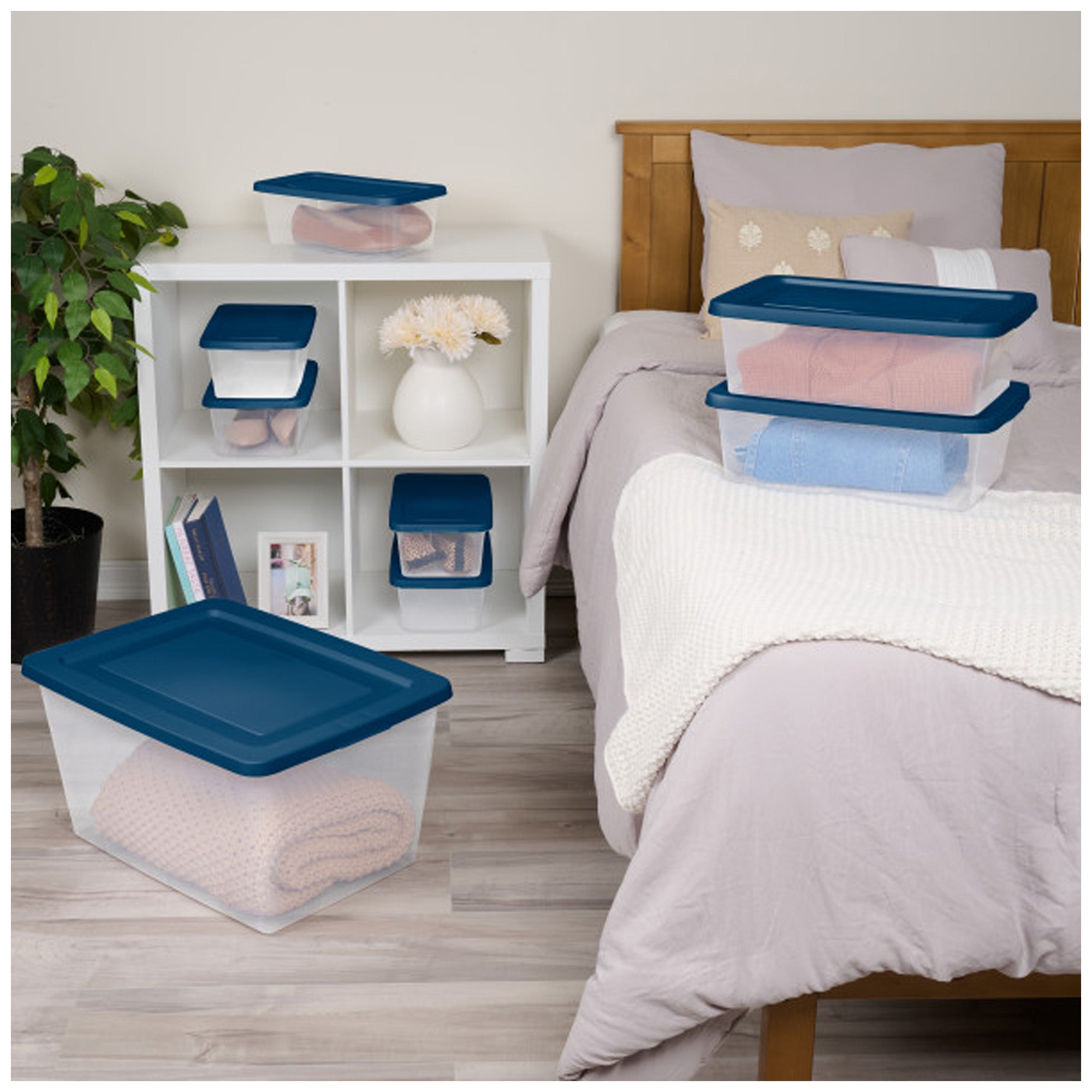 Sterilite 58Qt Storage Boxes, Clear Plastic Containers with Lid, Set of 24, Blue