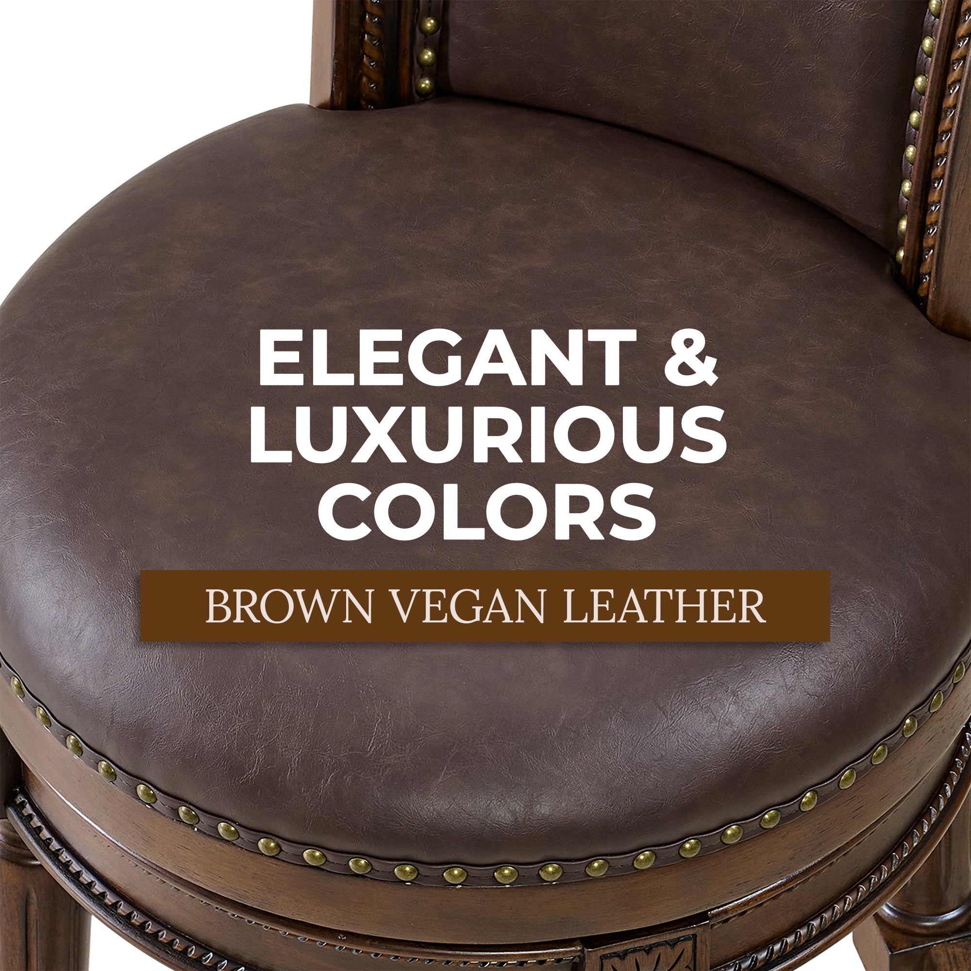 ROME + OAK Runyan Bar Stool, Dark Walnut & Vintage Brown Vegan Leather, Set of 3