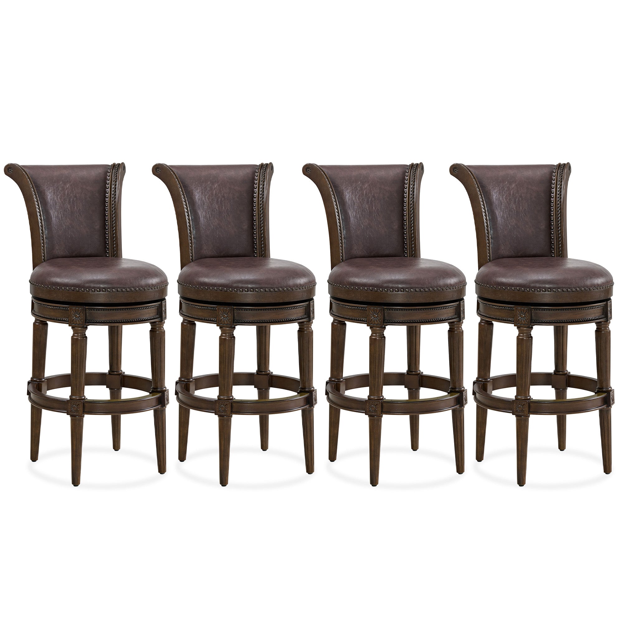 ROME + OAK Runyan Bar Stool, Dark Walnut & Vintage Brown Vegan Leather, Set of 4 - VMInnovations