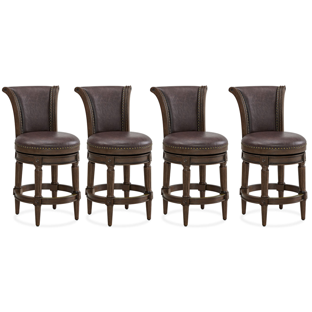 ROME + OAK Runyan Counter Stool, Dark Walnut, Vintage Brown Vegan Leather, Set of 4
