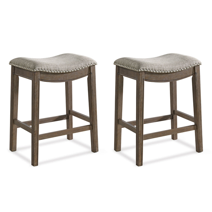 ROME + OAK Parker Backless Counter Stool, Walnut with Grey Upholstery, Set of 2
