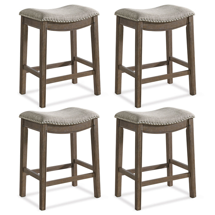 ROME + OAK Parker Backless Counter Stool, Walnut with Grey Upholstery, Set of 4