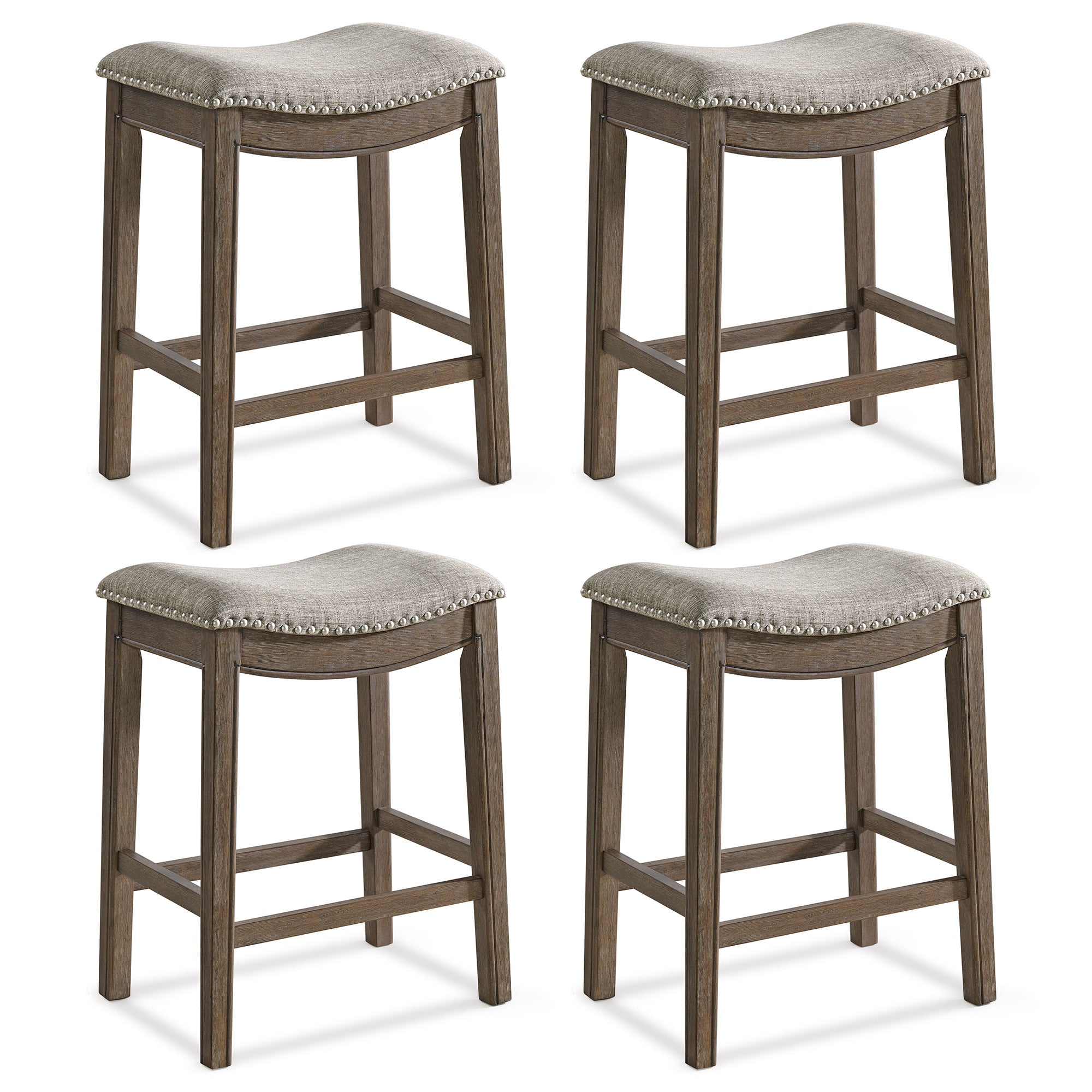 ROME + OAK Parker Backless Counter Stool, Walnut with Grey Upholstery, Set of 4 - VMInnovations