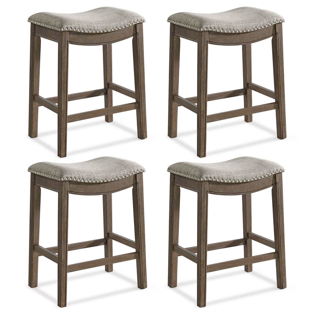 ROME + OAK Parker Backless Counter Stool, Walnut with Grey Upholstery, Set of 4