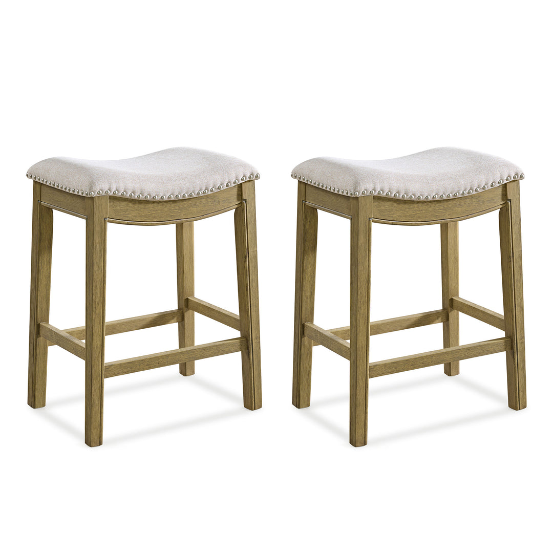 ROME + OAK Parker Backless Counter Stool, Natural with Cream Fabric, Set of 2