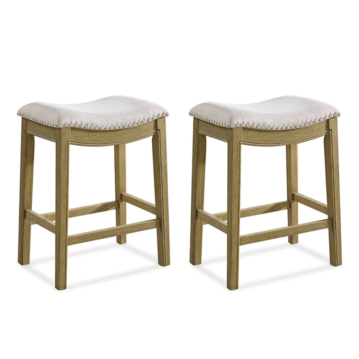 ROME + OAK Parker Backless Counter Stool, Natural with Cream Fabric, Set of 2