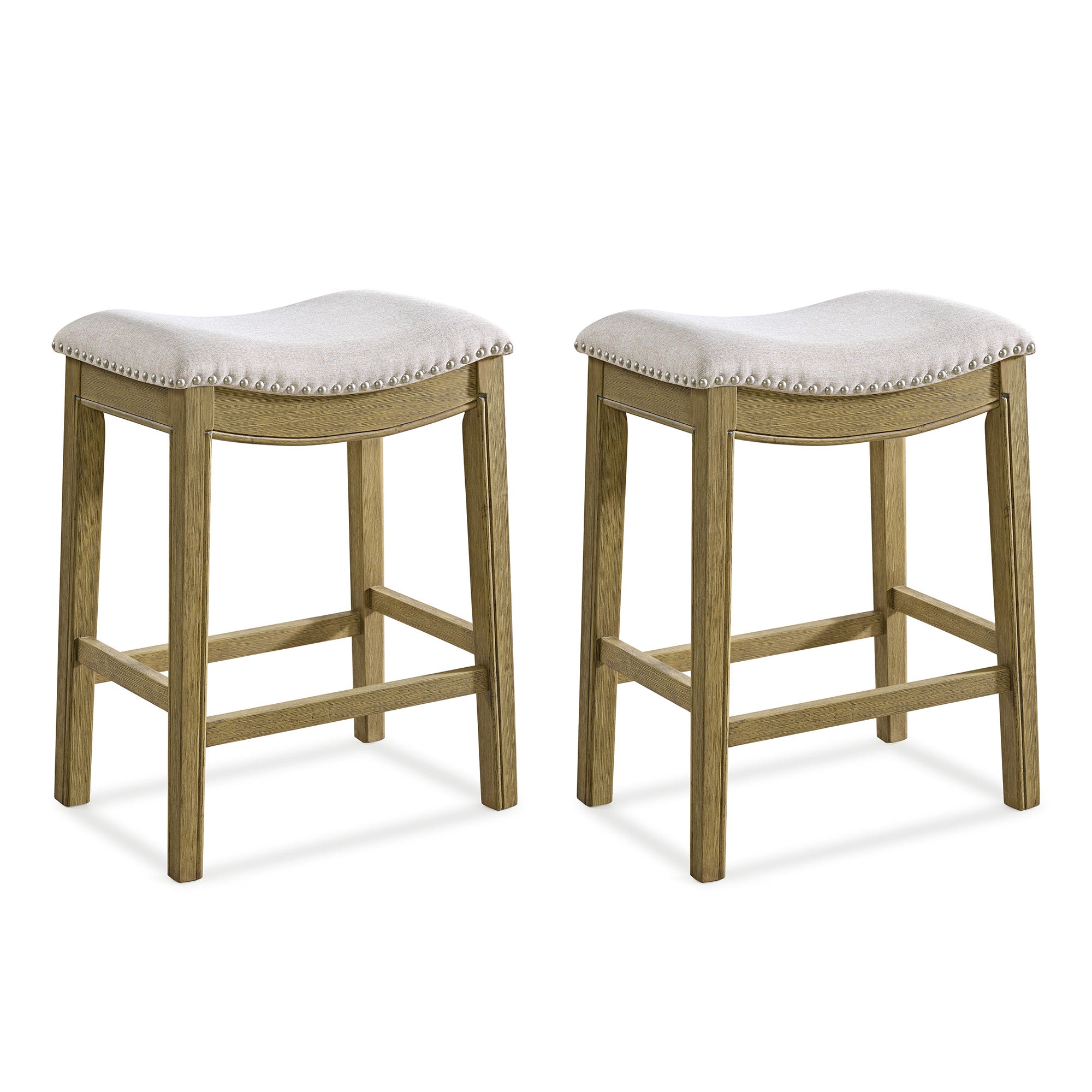 ROME + OAK Parker Backless Counter Stool, Natural with Cream Fabric, Set of 2 - VMInnovations
