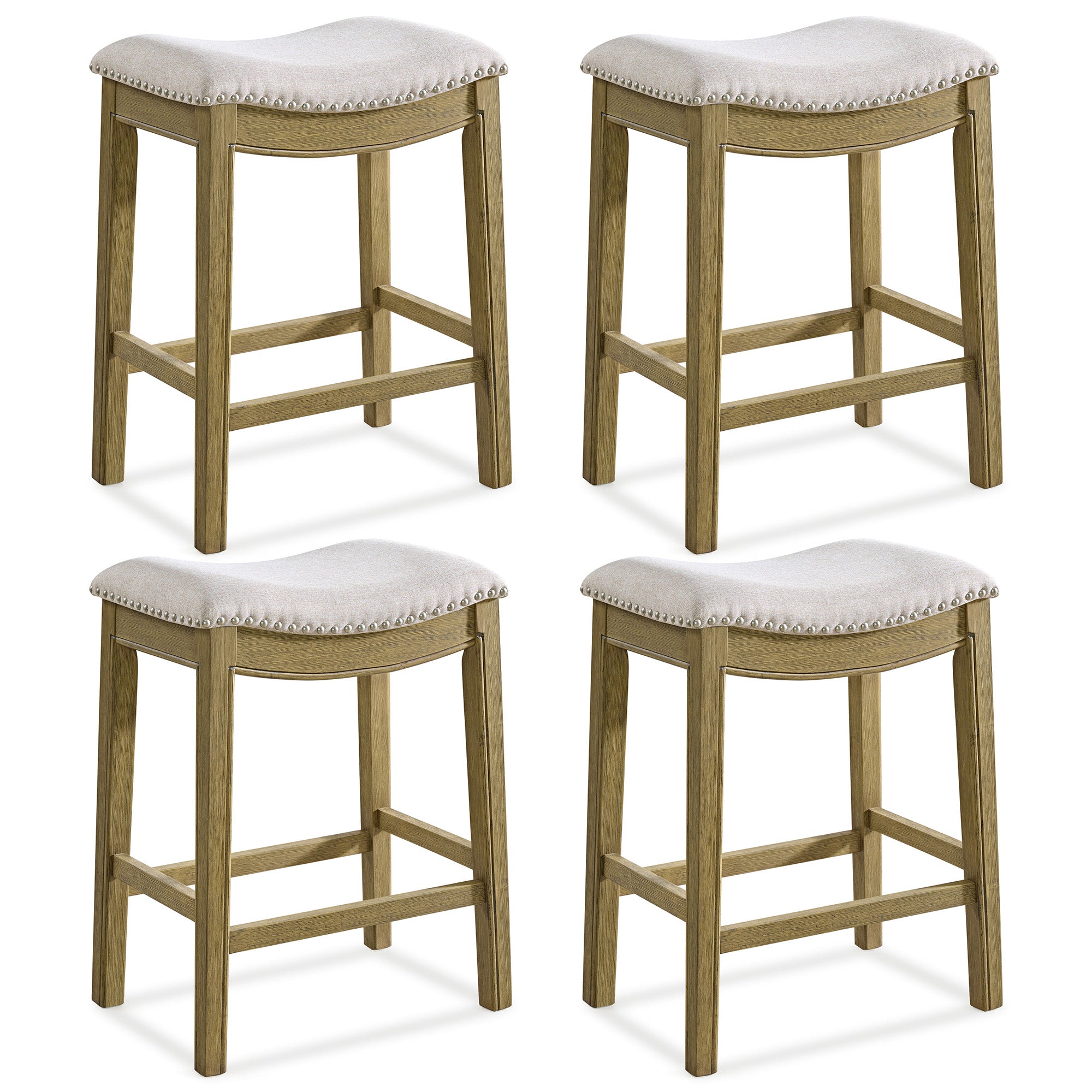 ROME + OAK Parker Backless Counter Stool, Natural with Cream Fabric, Set of 4 - VMInnovations