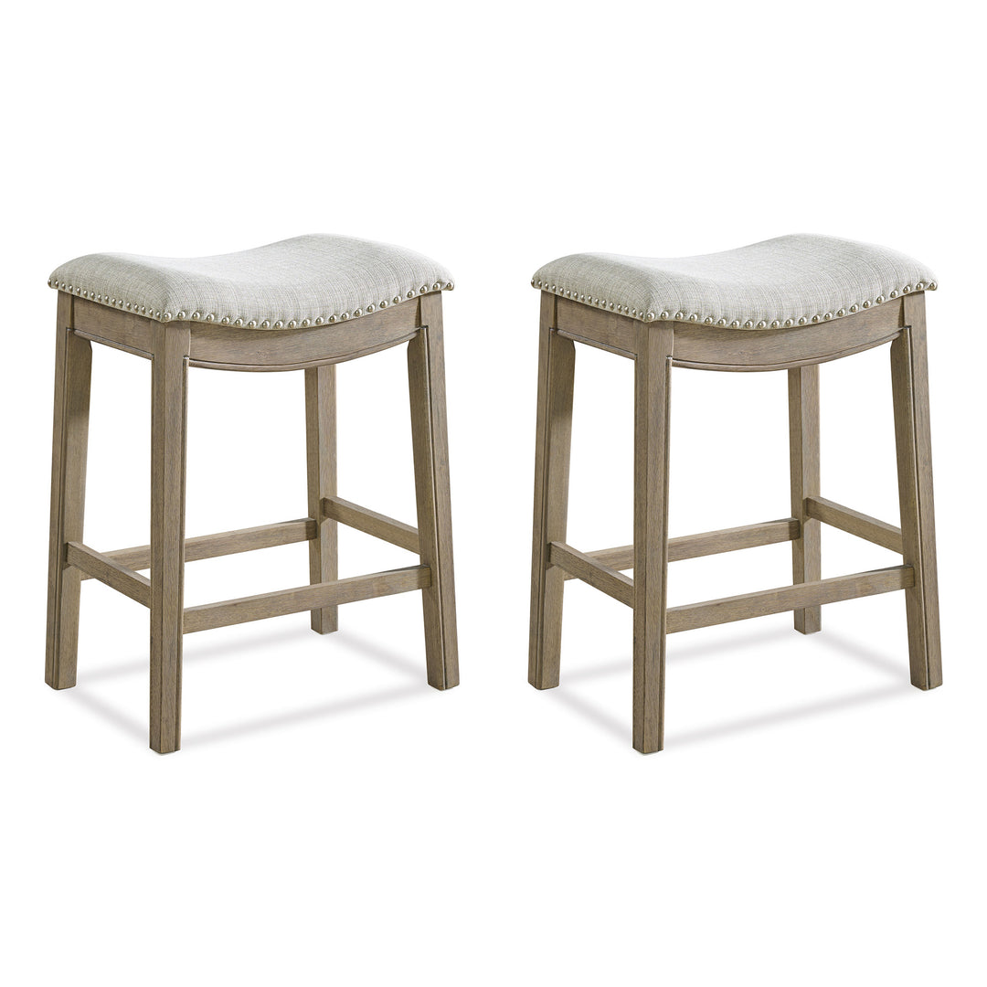 ROME + OAK Parker Backless Kitchen Counter Stool, Oak, Grey Upholstery, Set of 2