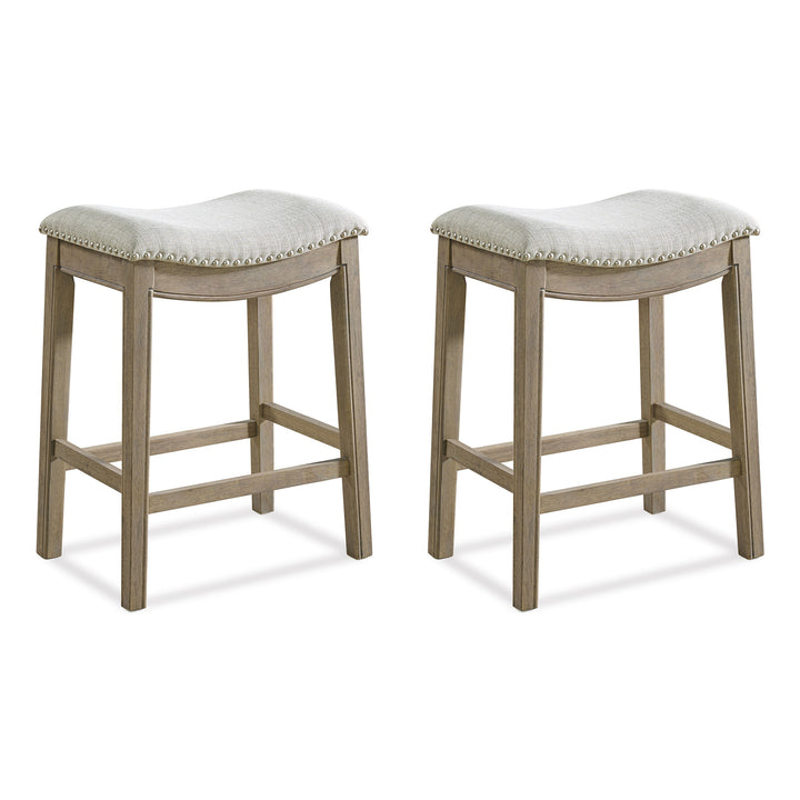 ROME + OAK Parker Backless Kitchen Counter Stool, Oak, Grey Upholstery, Set of 2