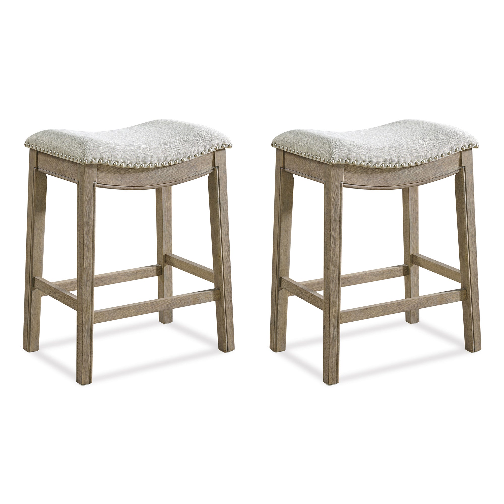 ROME + OAK Parker Backless Kitchen Counter Stool, Oak, Grey Upholstery, Set of 2 - VMInnovations