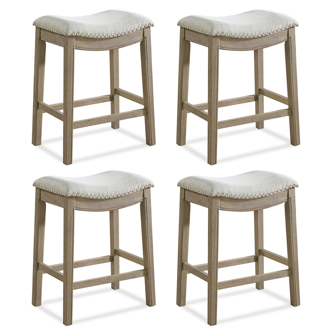 ROME + OAK Parker Backless Kitchen Counter Stool, Oak, Grey Upholstery, Set of 4
