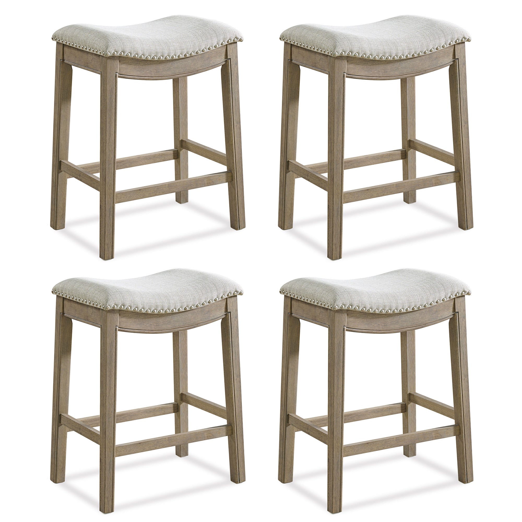 ROME + OAK Parker Backless Kitchen Counter Stool, Oak, Grey Upholstery, Set of 4 - VMInnovations