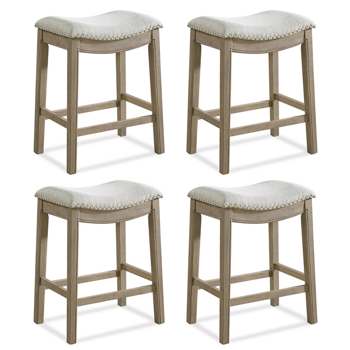 ROME + OAK Parker Backless Kitchen Counter Stool, Oak, Grey Upholstery, Set of 4