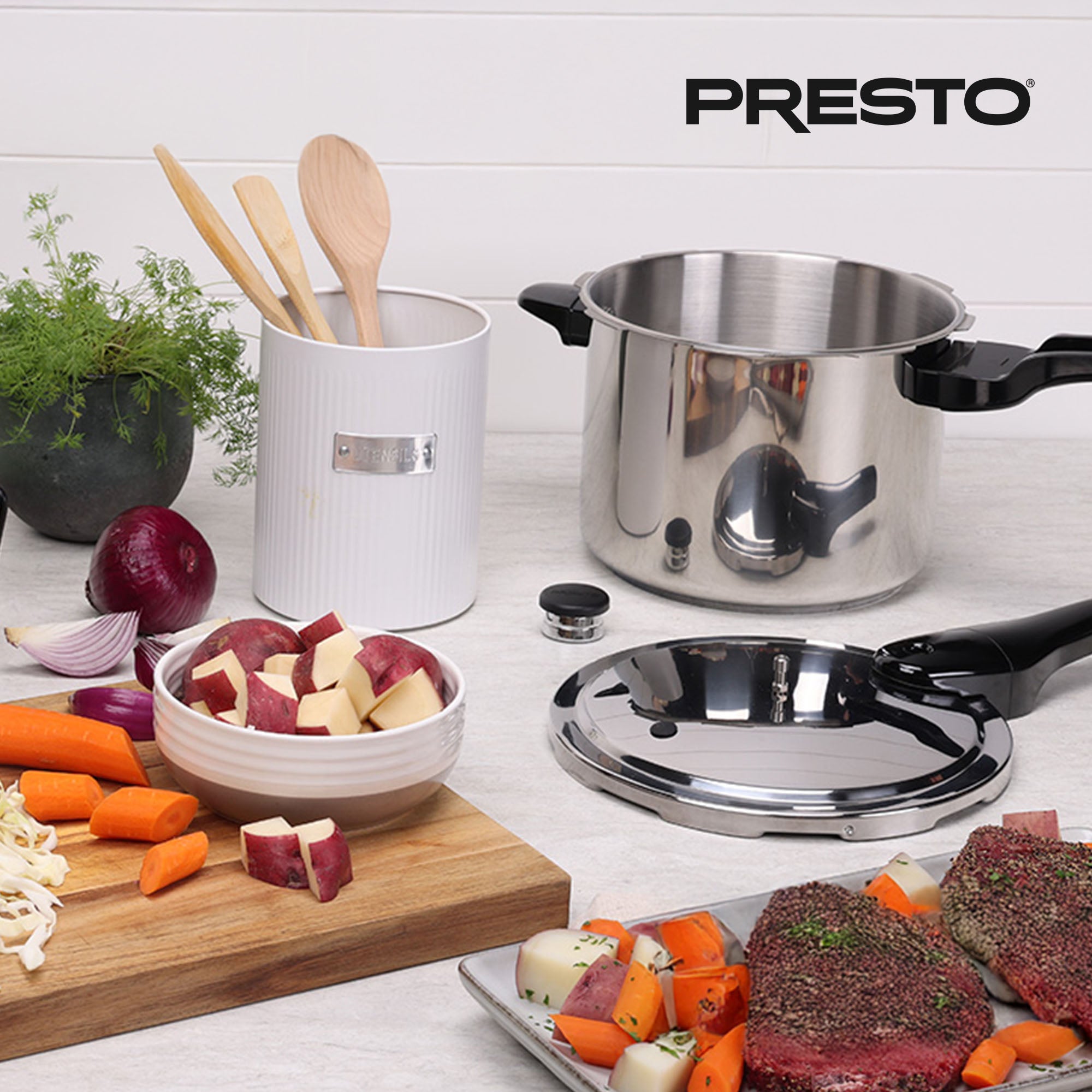 Presto 6 Quart Stainless Steel Pressure Cooker, Dishwasher Safe (Open Box) - VMInnovations