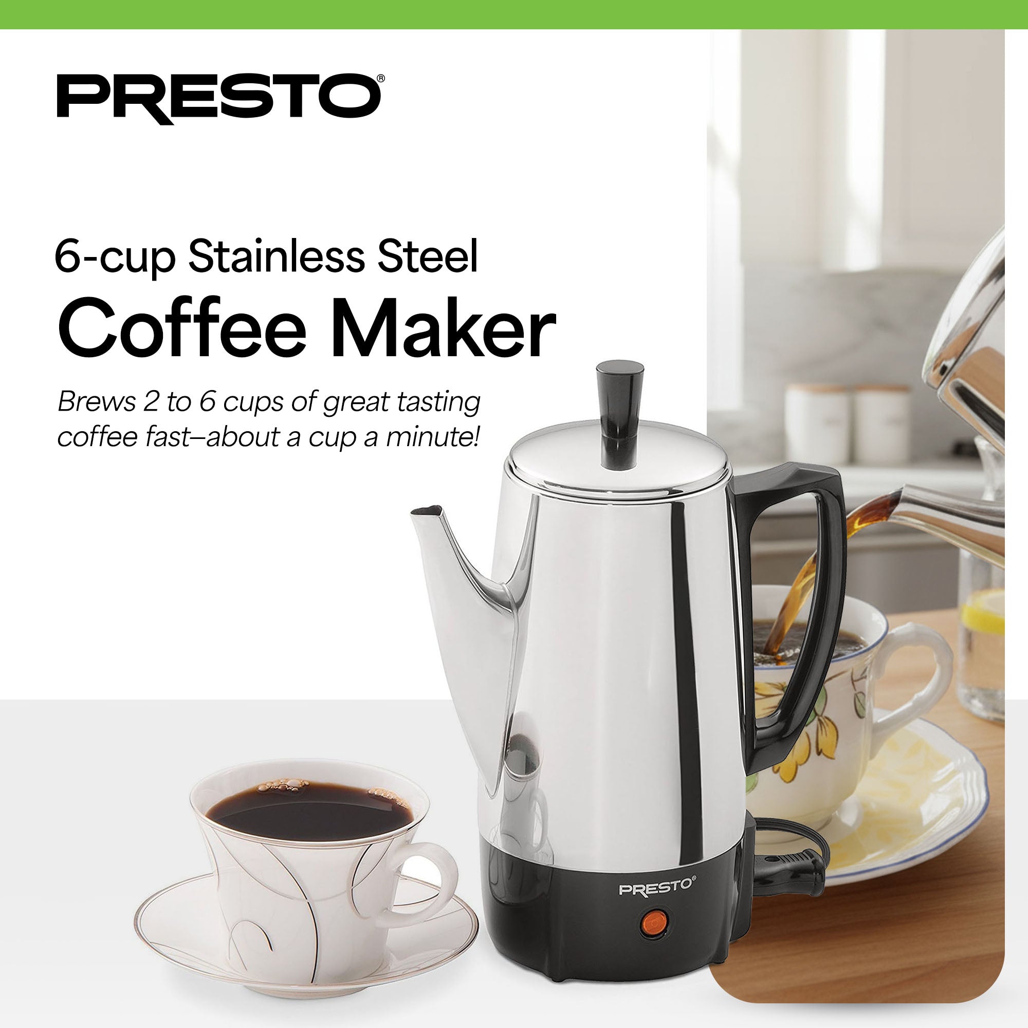 Presto Stainless Steel Coffee Maker, Classic Percolator, Easy Pour (Open Box) - VMInnovations