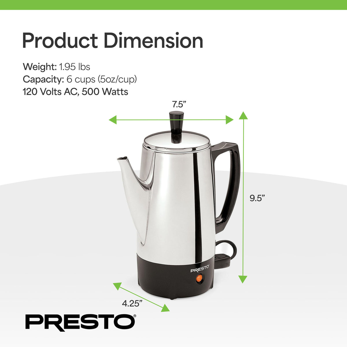 Presto Stainless Steel Coffee Maker, Classic Percolator, Easy Pour (Used)