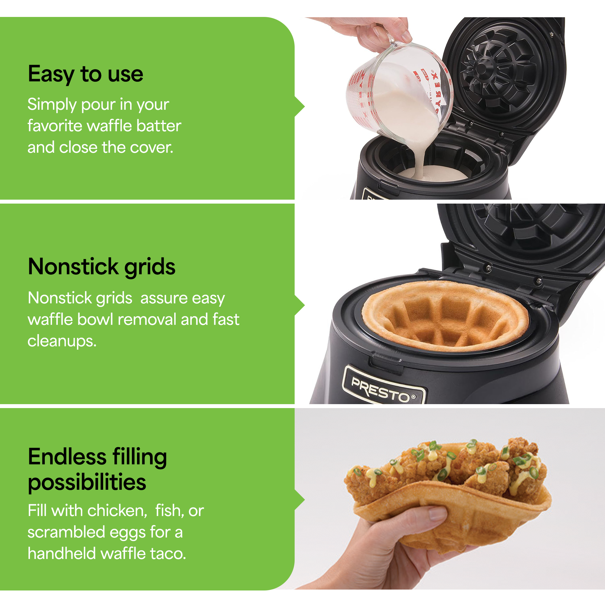 Presto Belgian Waffle Bowl Maker for 4" Waffles w/Nonstick Coating (Open Box)