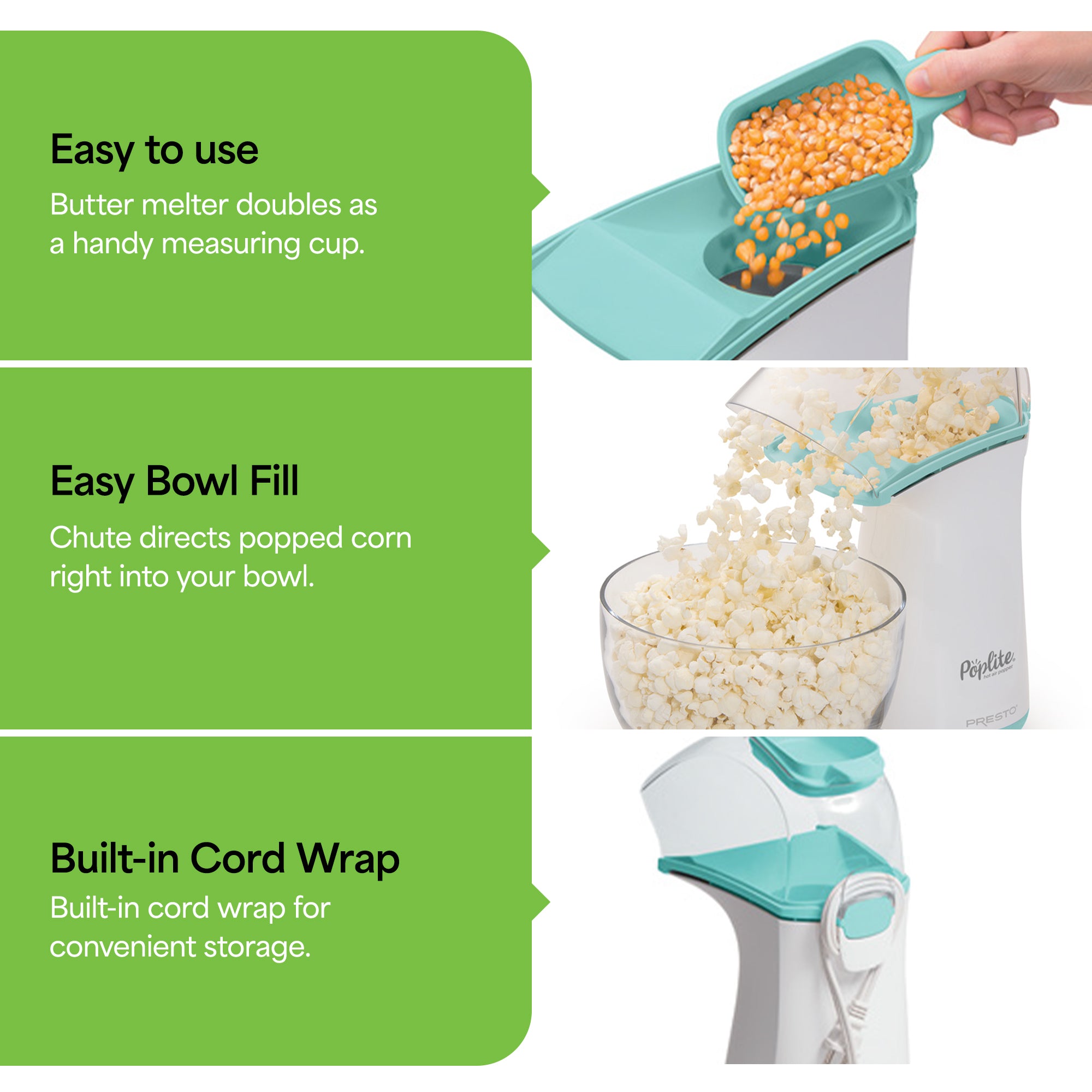 Presto PopLite Hot Air Popper Popcorn Maker for Home Kitchen, 18 Cups (Open Box)