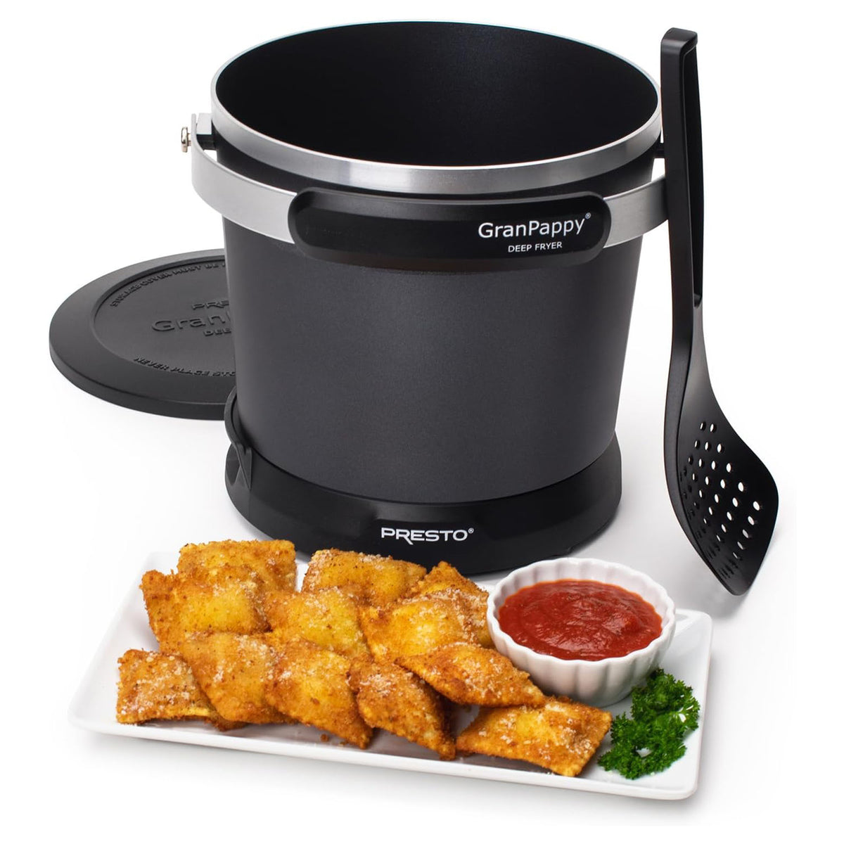 Presto Electric Deep Fryer, Ceramic Nonstick, Handy Scoop, Black (Open Box) - VMInnovations