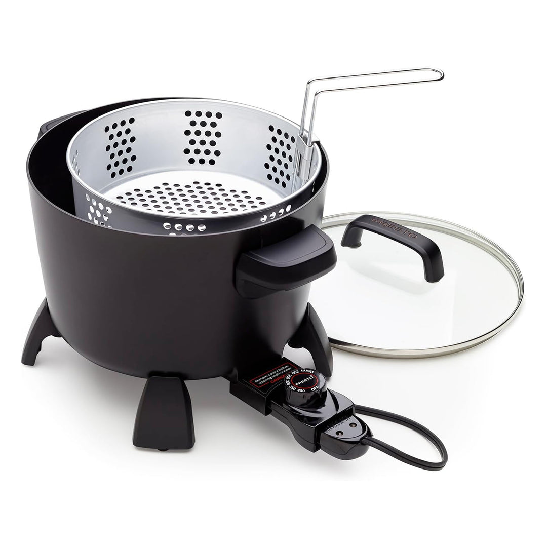 Presto 6008 Big Kettle Multi Cooker Steamer and Deep Fryer with Glass Lid, Black - VMInnovations
