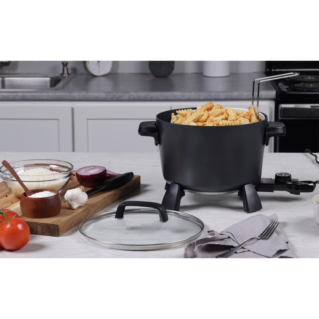 Presto 6008 Big Kettle Multi Cooker Steamer and Deep Fryer with Glass Lid, Black - VMInnovations
