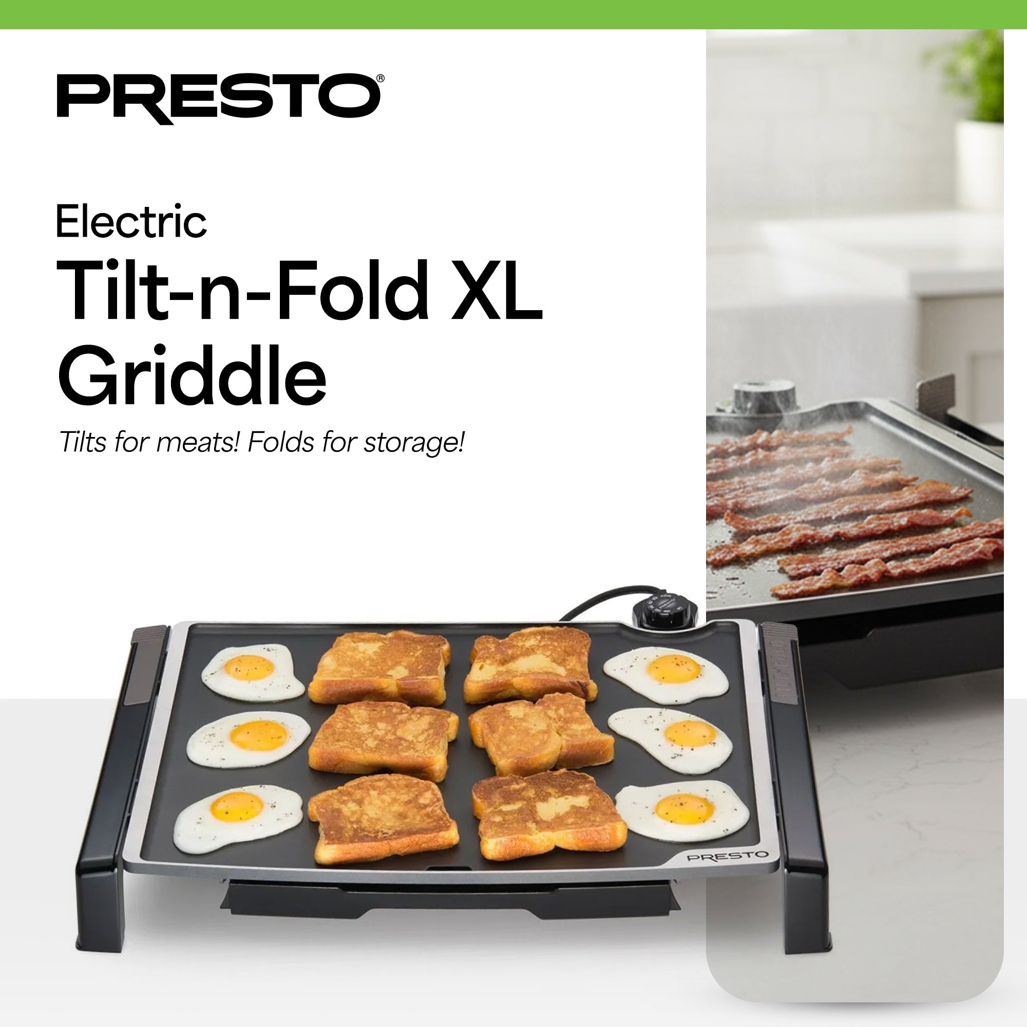Presto Tilt-n-Fold XL Griddle, Nonstick Ceramic Cooking Surface (Open Box) - VMInnovations