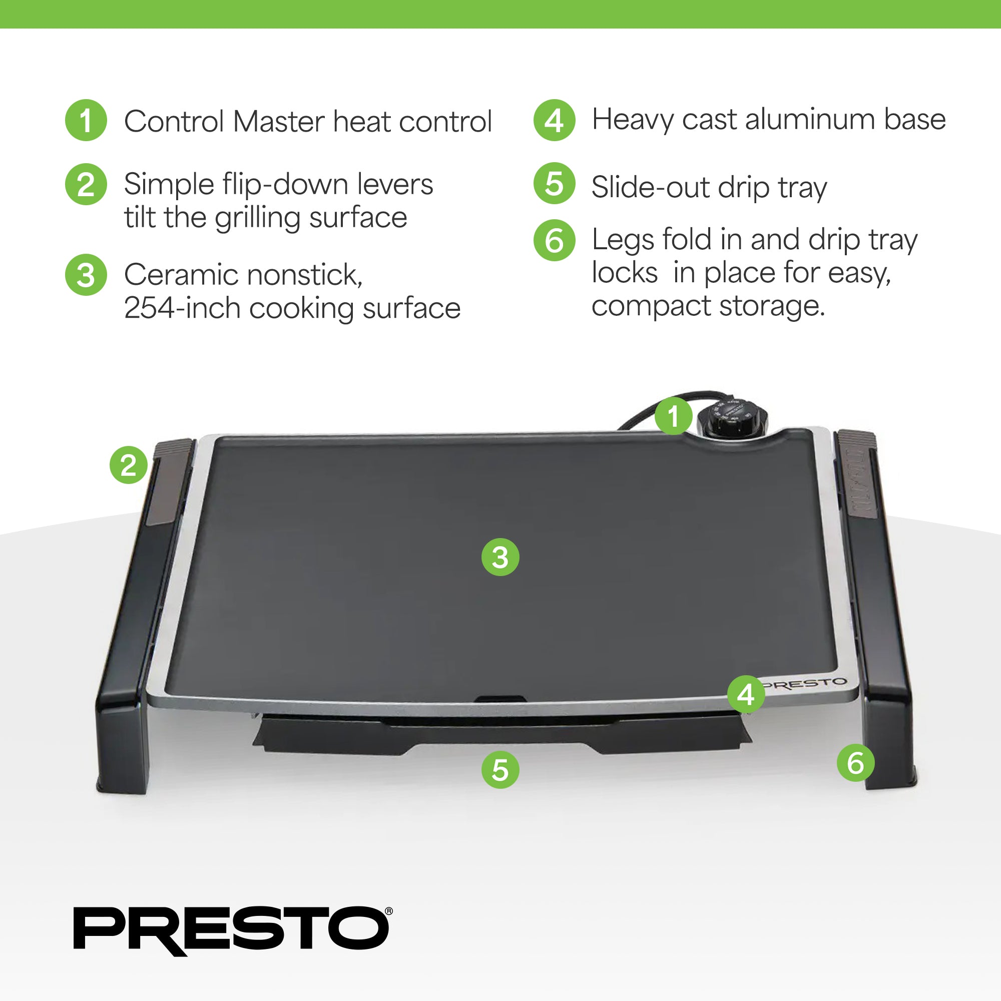 Presto Tilt-n-Fold XL Griddle, Nonstick Ceramic Cooking Surface (Open Box) - VMInnovations