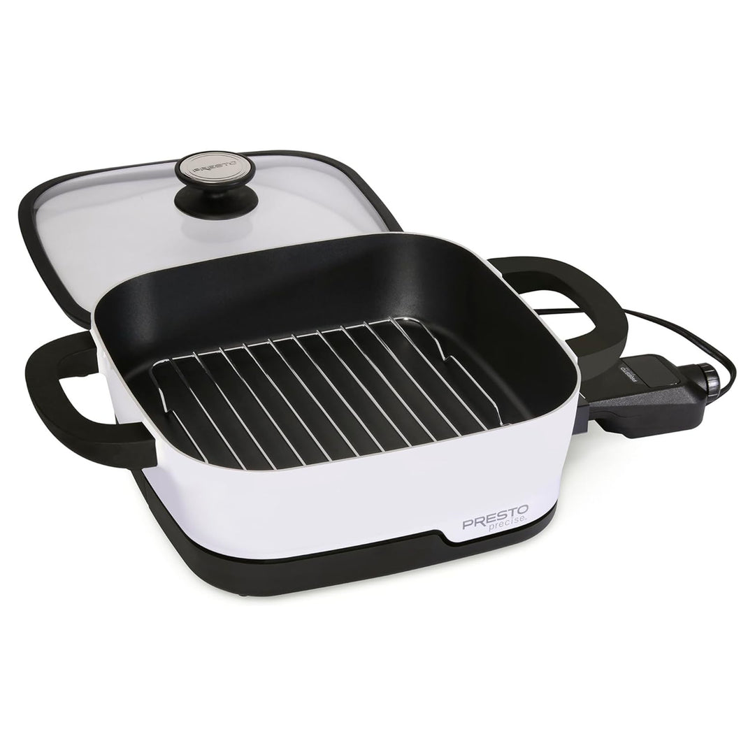 Presto 07118 Precise Tuxedo 12" Electric Skillet, Nonstick Multi-Cooker w/ Lid - VMInnovations