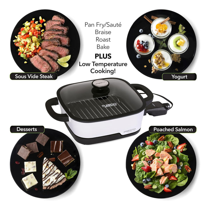 Presto 07118 Precise Tuxedo 12" Electric Skillet, Nonstick Multi-Cooker w/ Lid - VMInnovations