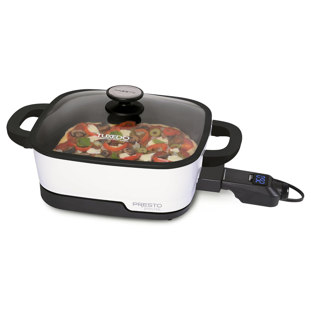 Presto 07118 Precise Tuxedo 12" Electric Skillet, Nonstick Multi-Cooker w/ Lid - VMInnovations