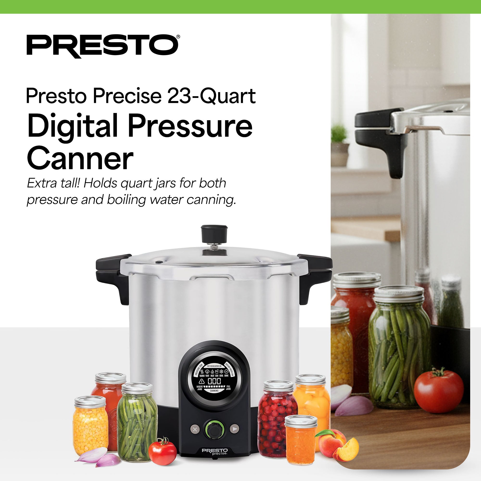 Presto 23 Quart Digital Pressure and Water Boiling Canner, LED Digital Display - VMInnovations