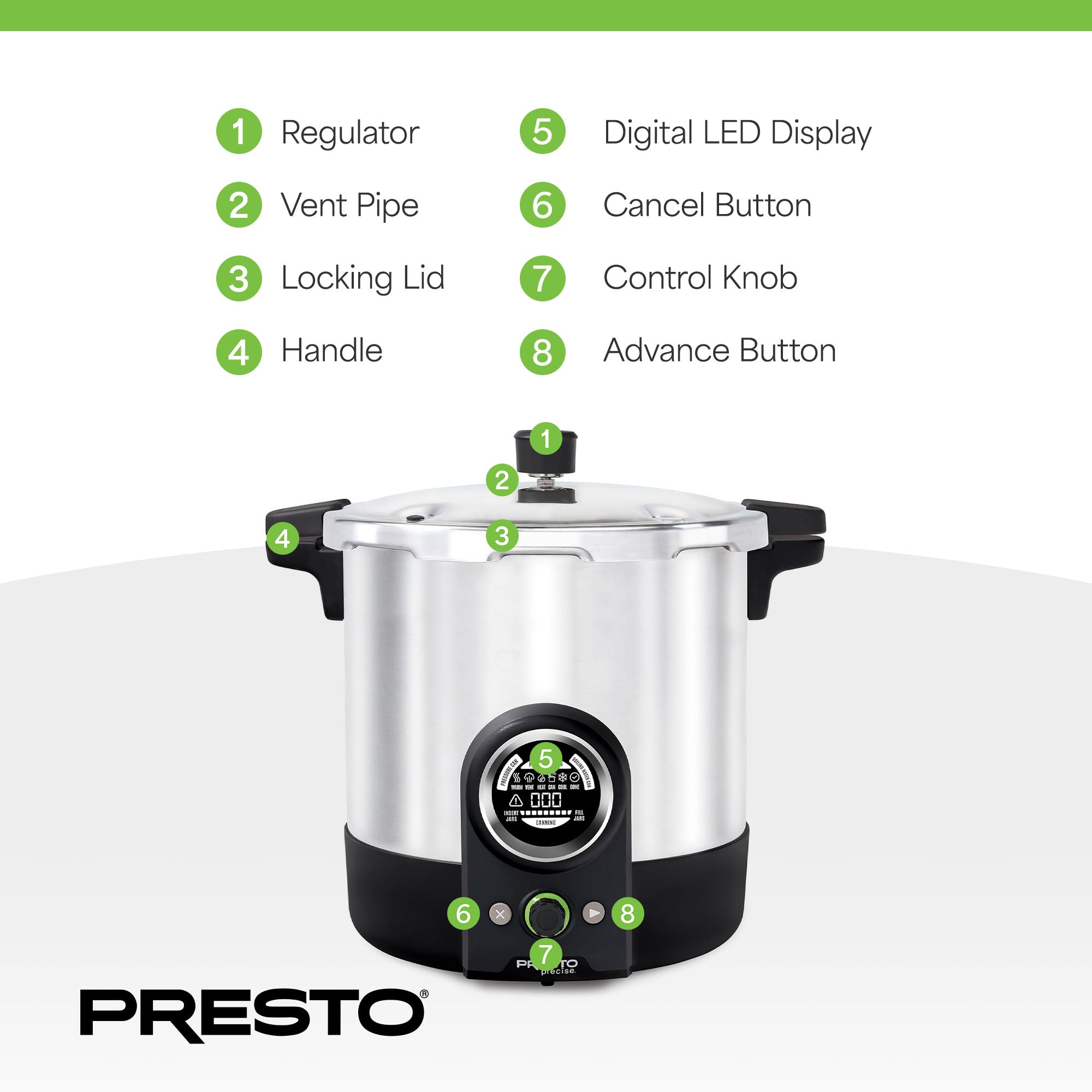 Presto 23 Quart Digital Pressure and Water Boiling Canner, LED Digital Display - VMInnovations