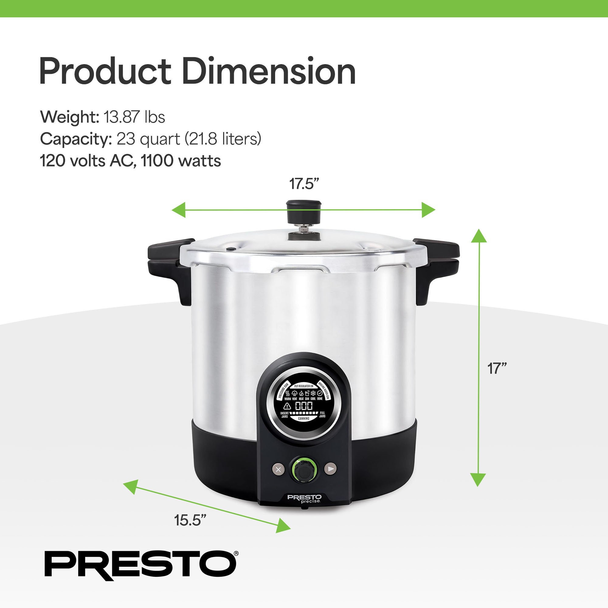Presto 23 Quart Digital Pressure and Water Boiling Canner, LED Digital Display - VMInnovations