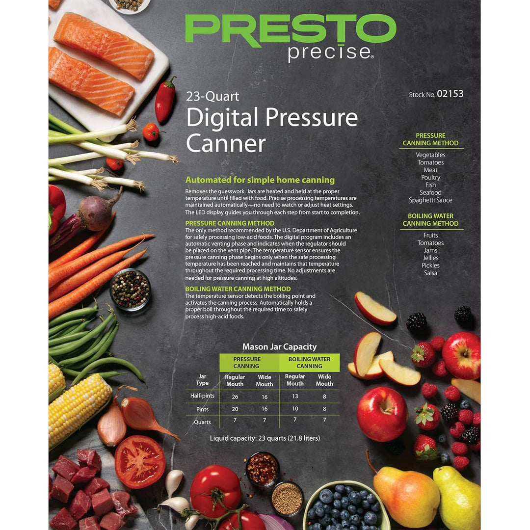 Presto 23 Quart Digital Pressure and Water Boiling Canner, LED Digital Display - VMInnovations