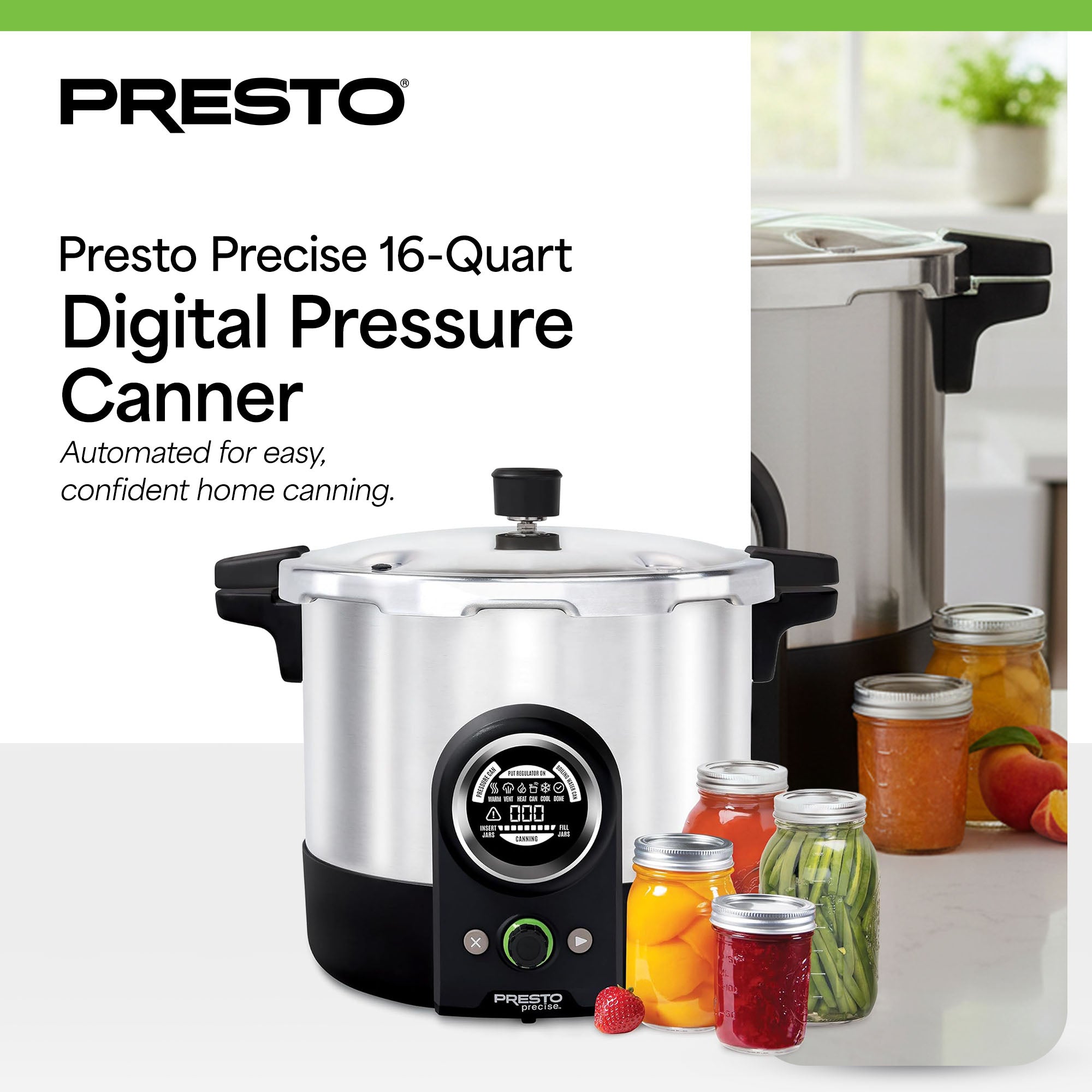 Presto 16 Quart Digital Pressure and Water Boiling Canner, LED Digital Display - VMInnovations