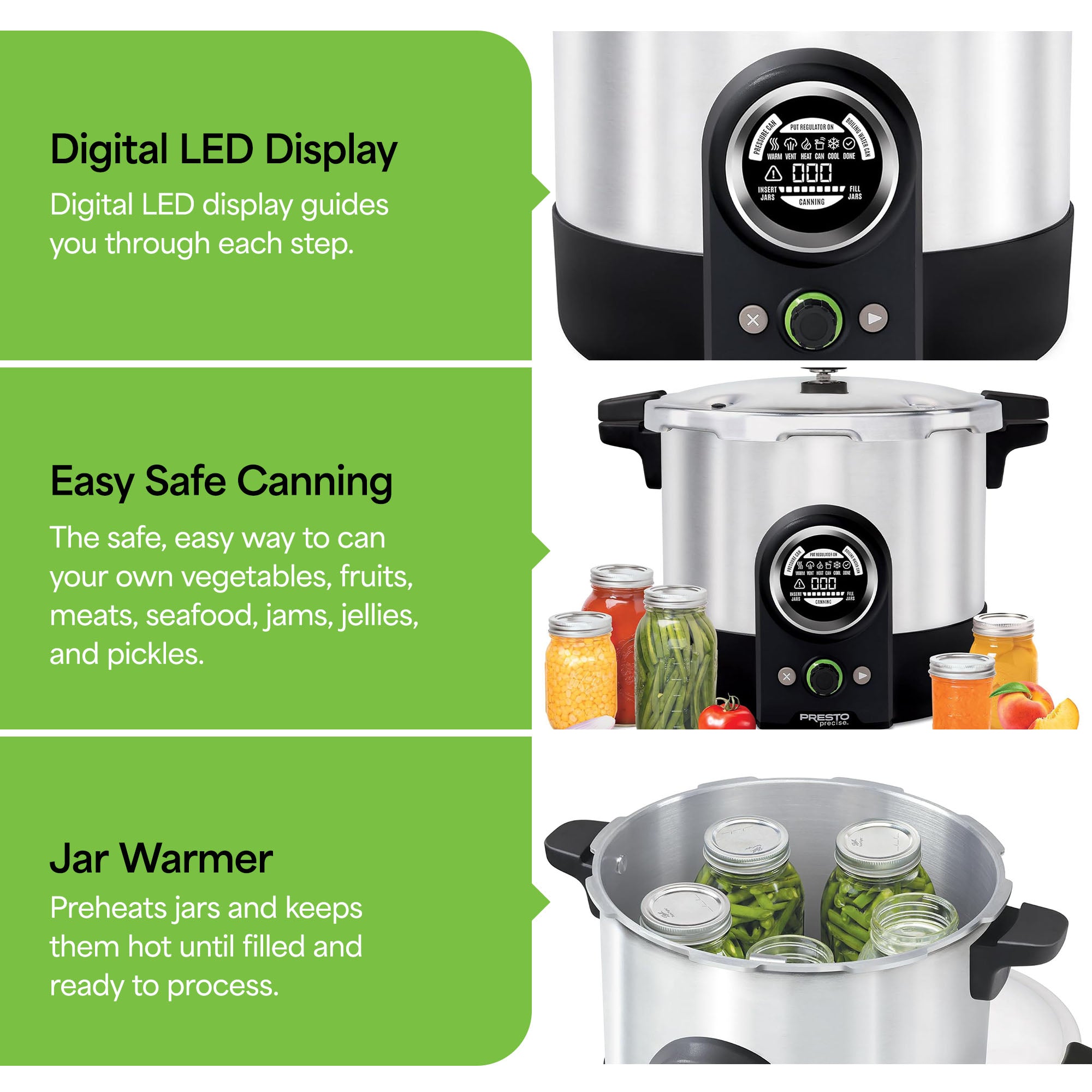 Presto 16 Quart Digital Pressure and Water Boiling Canner, LED Digital Display - VMInnovations