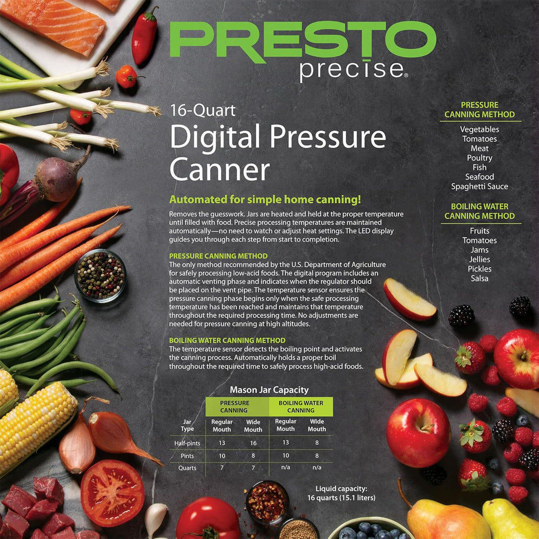 Presto 16 Quart Digital Pressure and Water Boiling Canner, LED Digital Display - VMInnovations