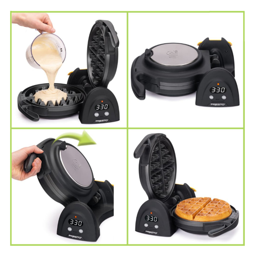 Presto 03518 FlipSide Belgian Waffle Maker with Nonstick Ceramic Plates, Black - VMInnovations