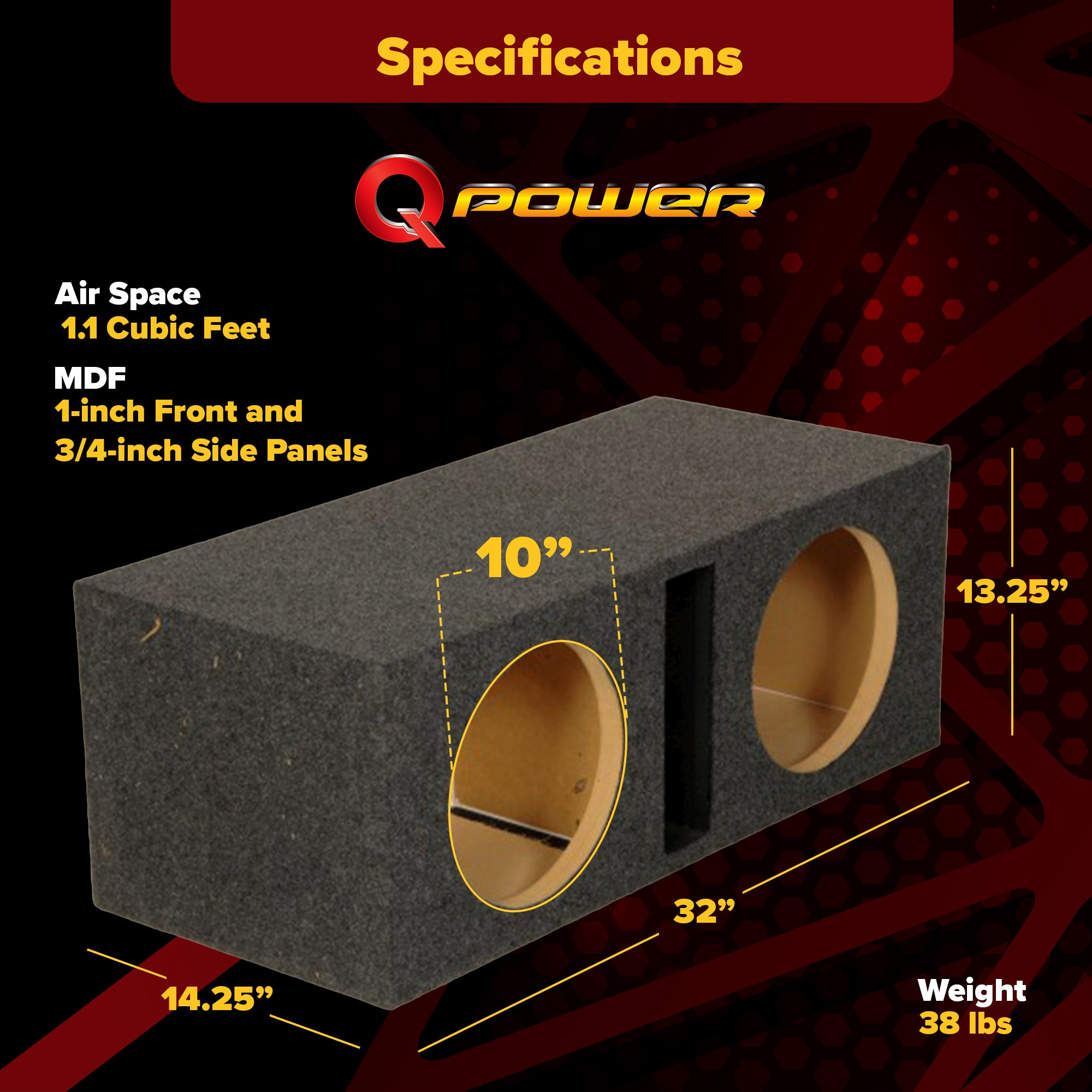 Q Power 10-Inch Vented Heavy Duty Subwoofer Enclosure, Charcoal Grey (Open Box) - VMInnovations