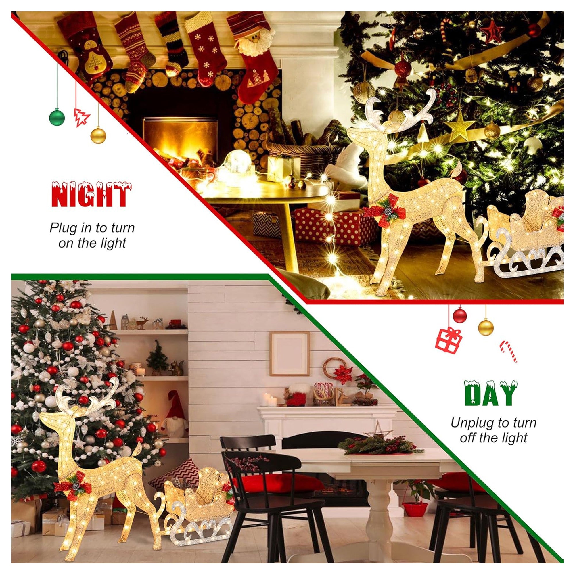 DL-win Christmas Reindeer and Sleigh Outdoor Lighted Decoration, Gold(Used) - VMInnovations
