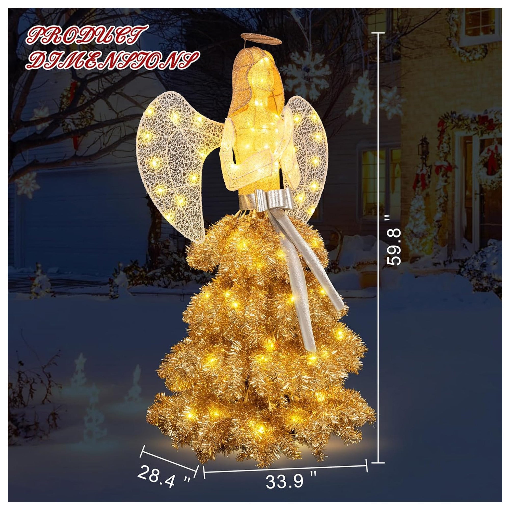 DL-win Lighted Angel Yard Decoration, 3D Outdoor LED Statue, Gold (Used) - VMInnovations