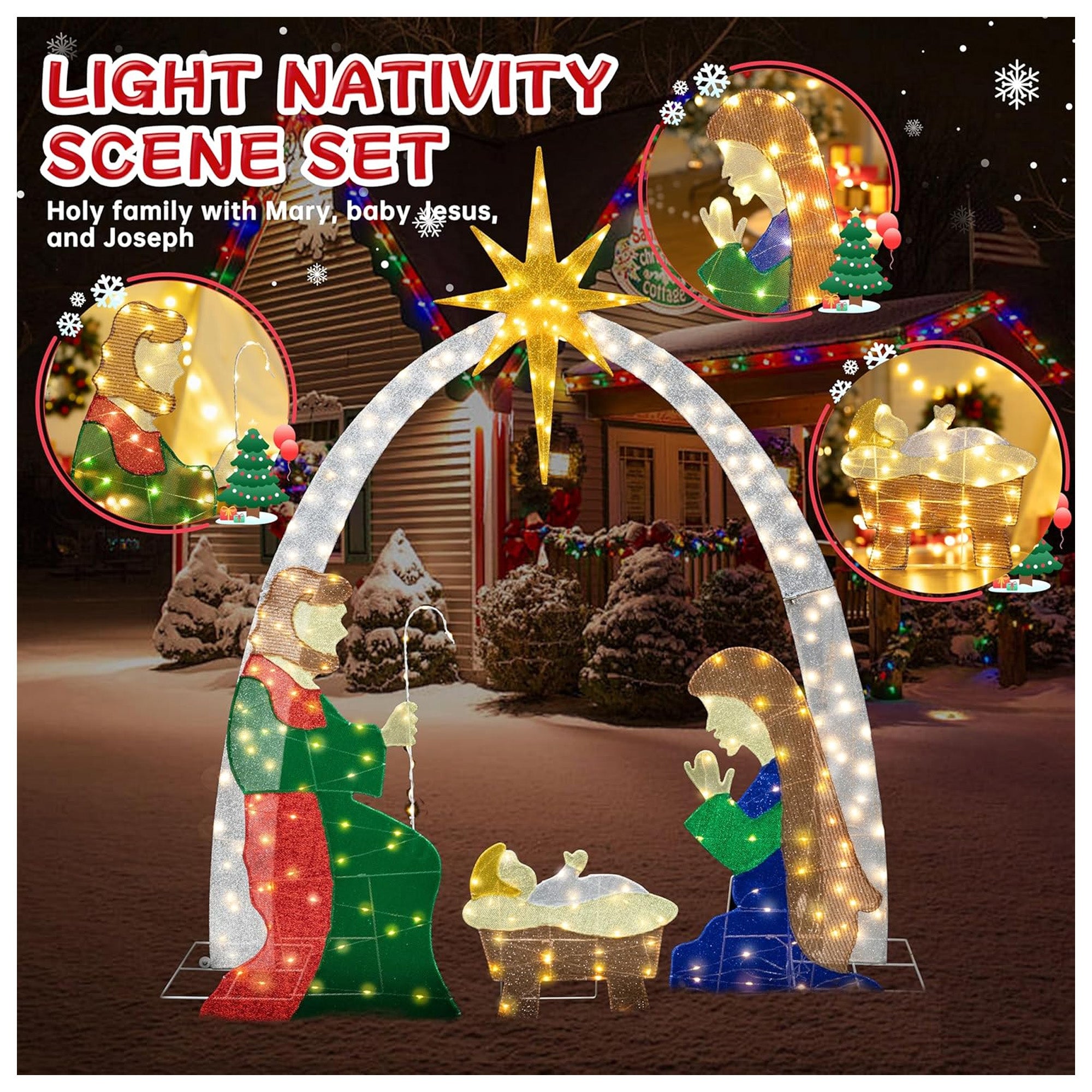 Meilocar 6 Ft Christmas Outdoor Nativity Scene Set w/LED Lights for Home (Used) - VMInnovations