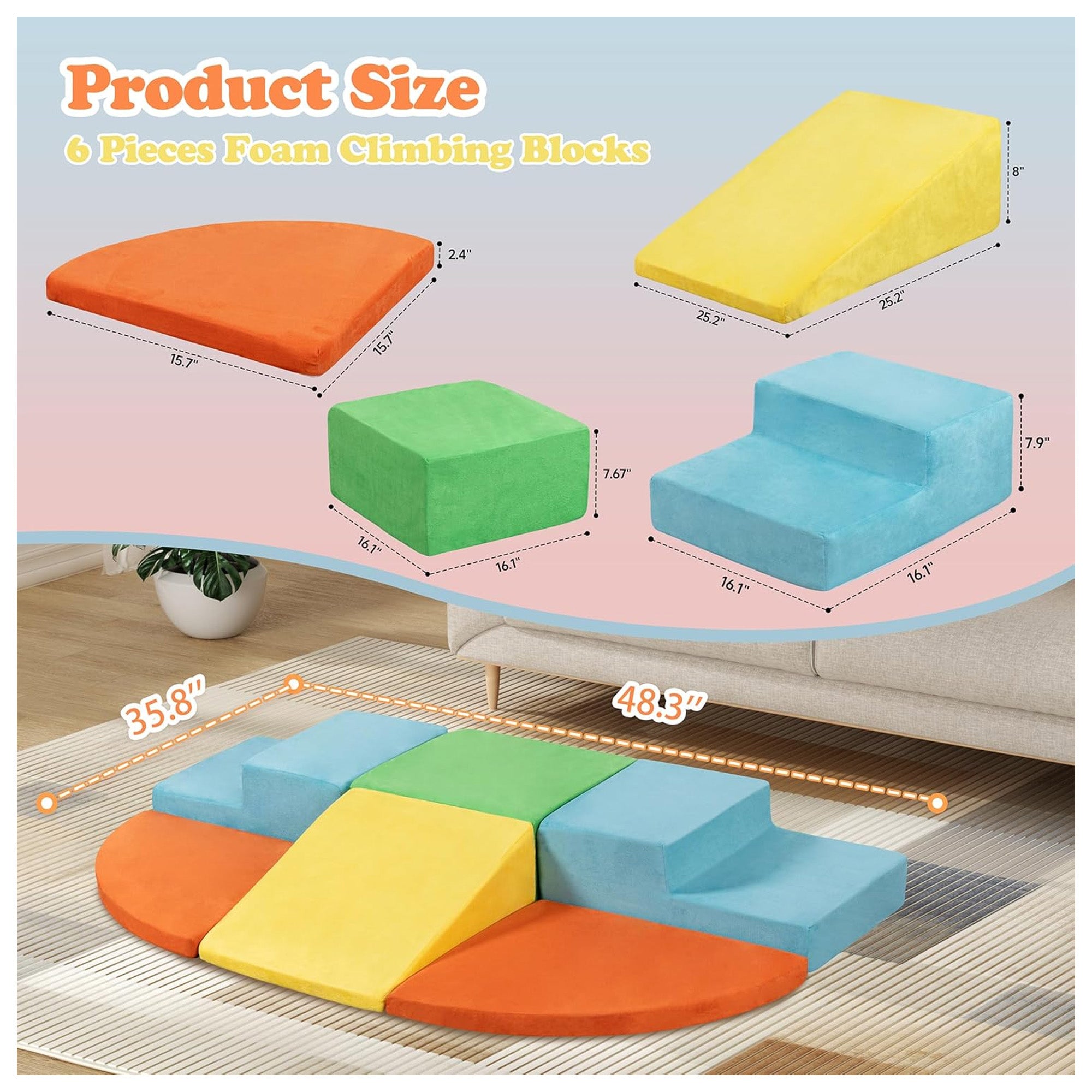 JY QAQA 6Pc Soft Building Block Set, Indoor Climbing Toys for Toddlers(Used) - VMInnovations